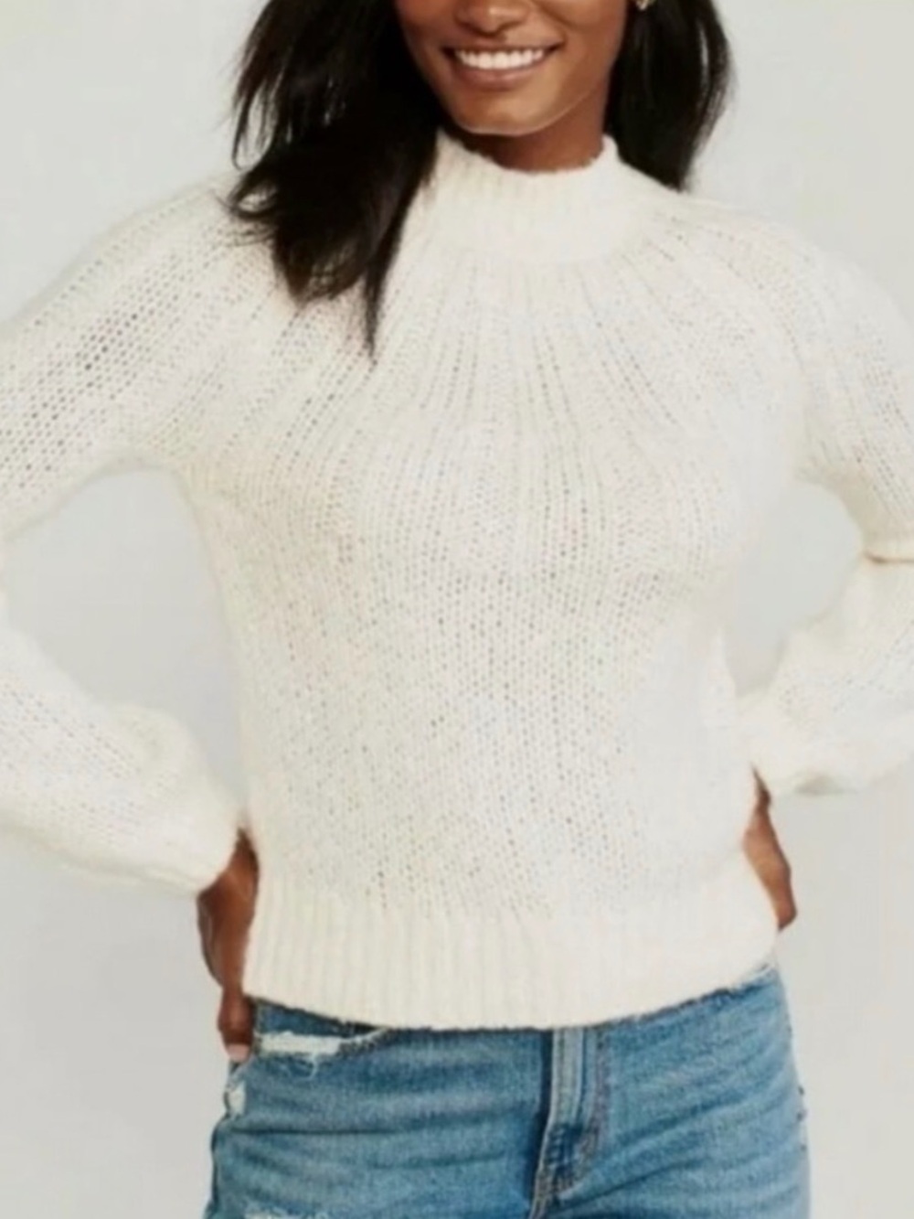 Abercrombie & Fitch Cream Ribbed Crewneck Sweater